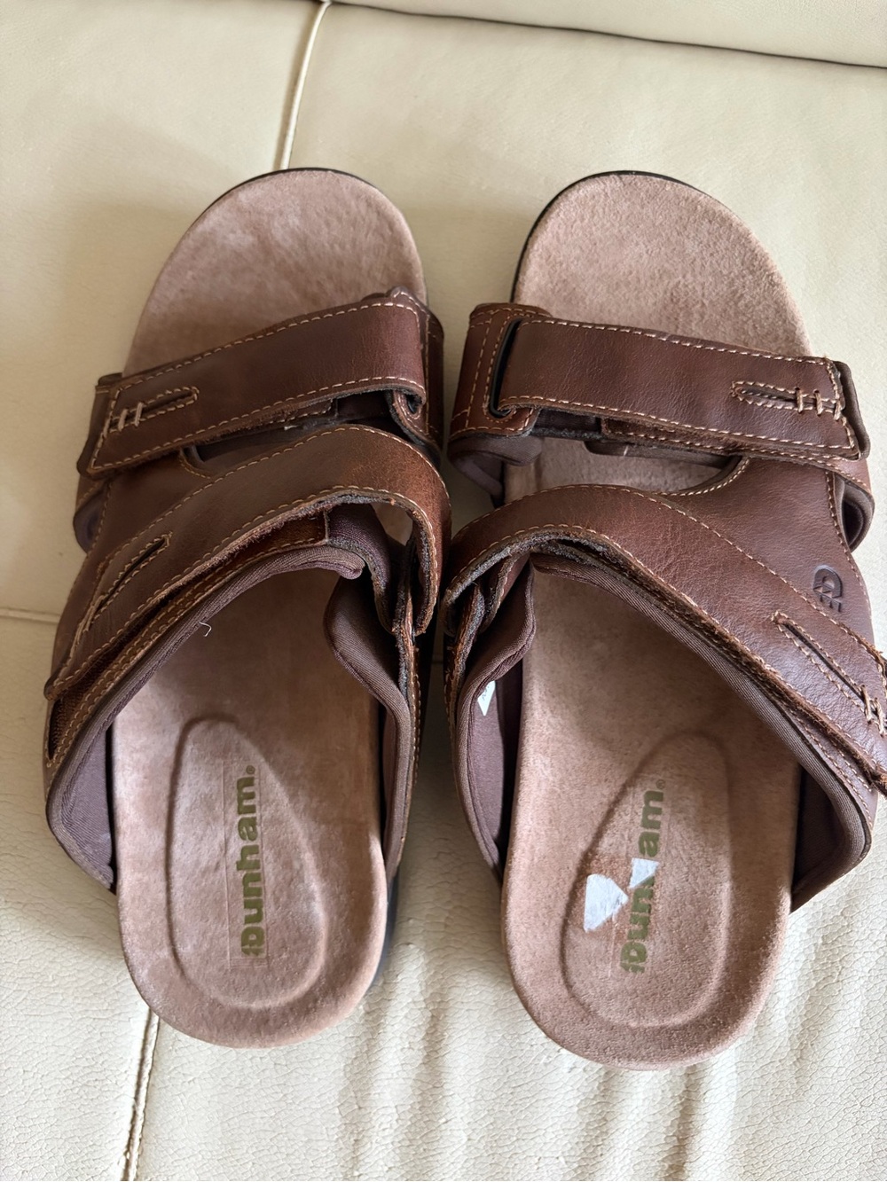 Dunham Brown Leather Double-Strap Slide Sandals